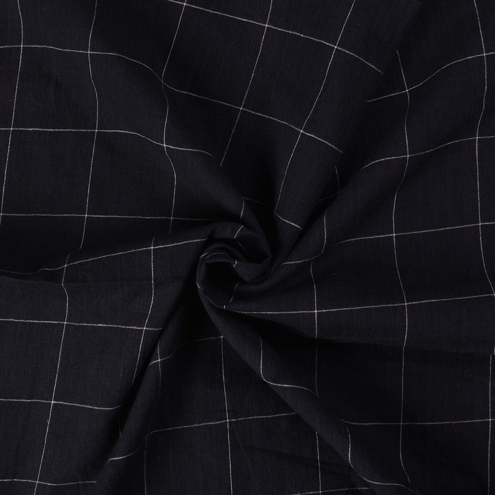 Handgeweven katoen poplin | Black Grid