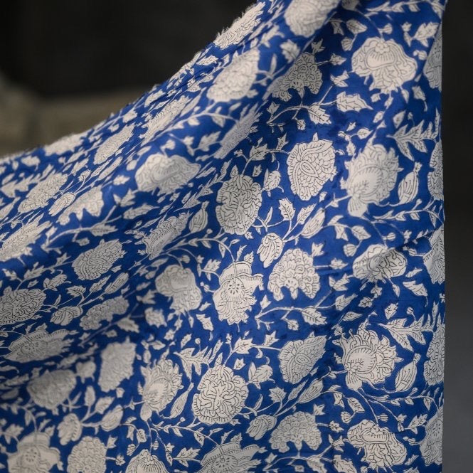Biologisch katoen poplin | Indiase Blokprint Posy Flower